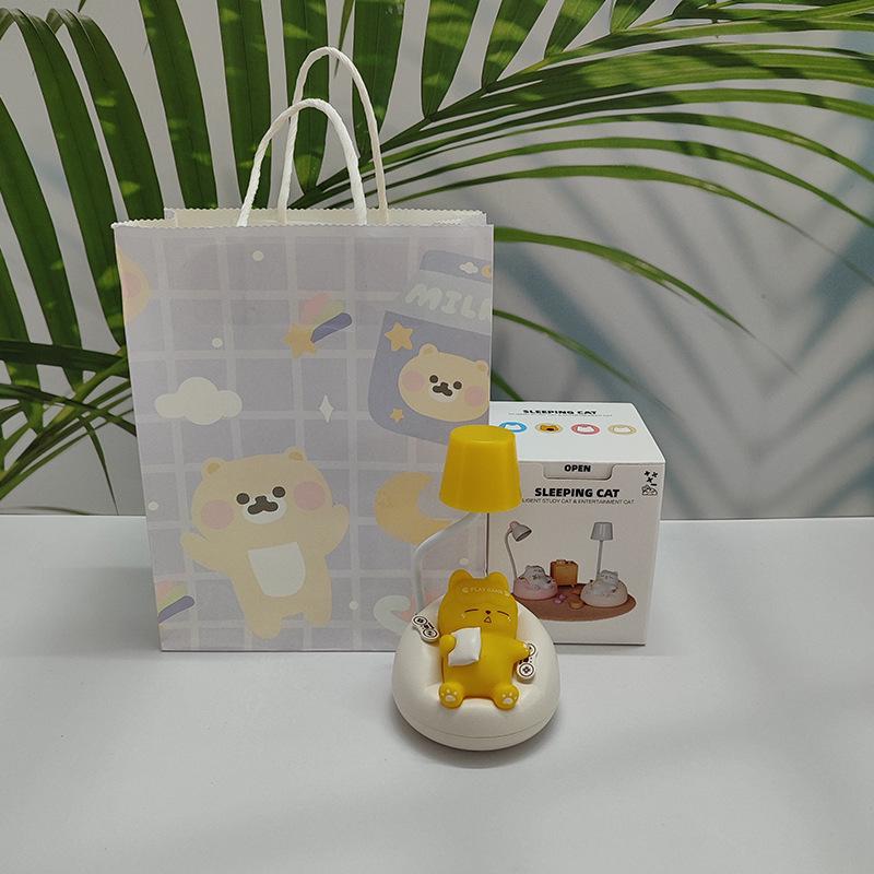 Soft Sleeping Cat Night Light: Adjustable 3-Level Eye Protection, Ideal for Bedside and Breastfeeding.