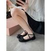 Sheepskin version cross strap Mary Jane shoes women's bow rivet round head flat ballet style single shoes