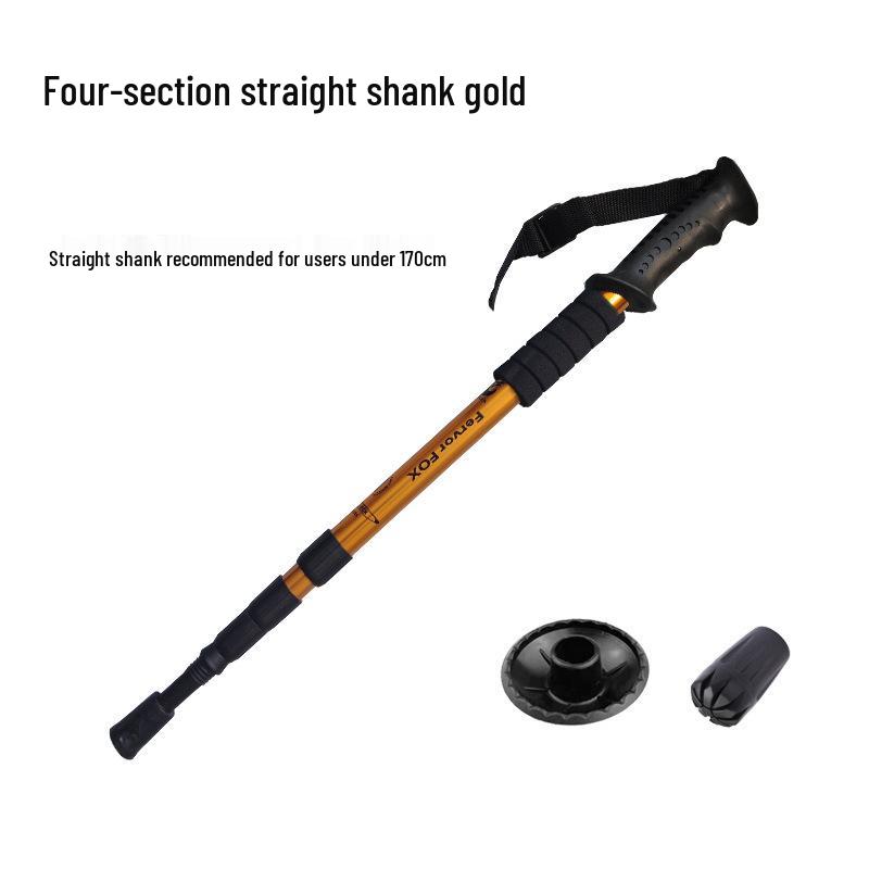 Telescopic Aluminum Trekking Pole - Anti-slip, Four-Section, Straight Handle for Men and Women