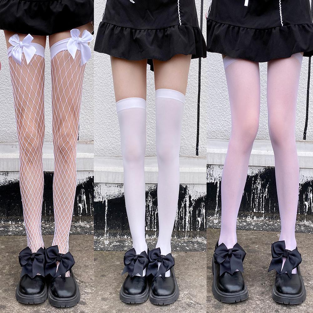 

3 пары носков в сеточку выше колена с бантом JK Lolita Three-pack set; One Size