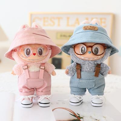 For 17cm Doll Clothes Fashion Bucket Hat Overalls Doll Clothes Color Match Hoodies Dolls Accessories Cute Decoration Little Clothes
