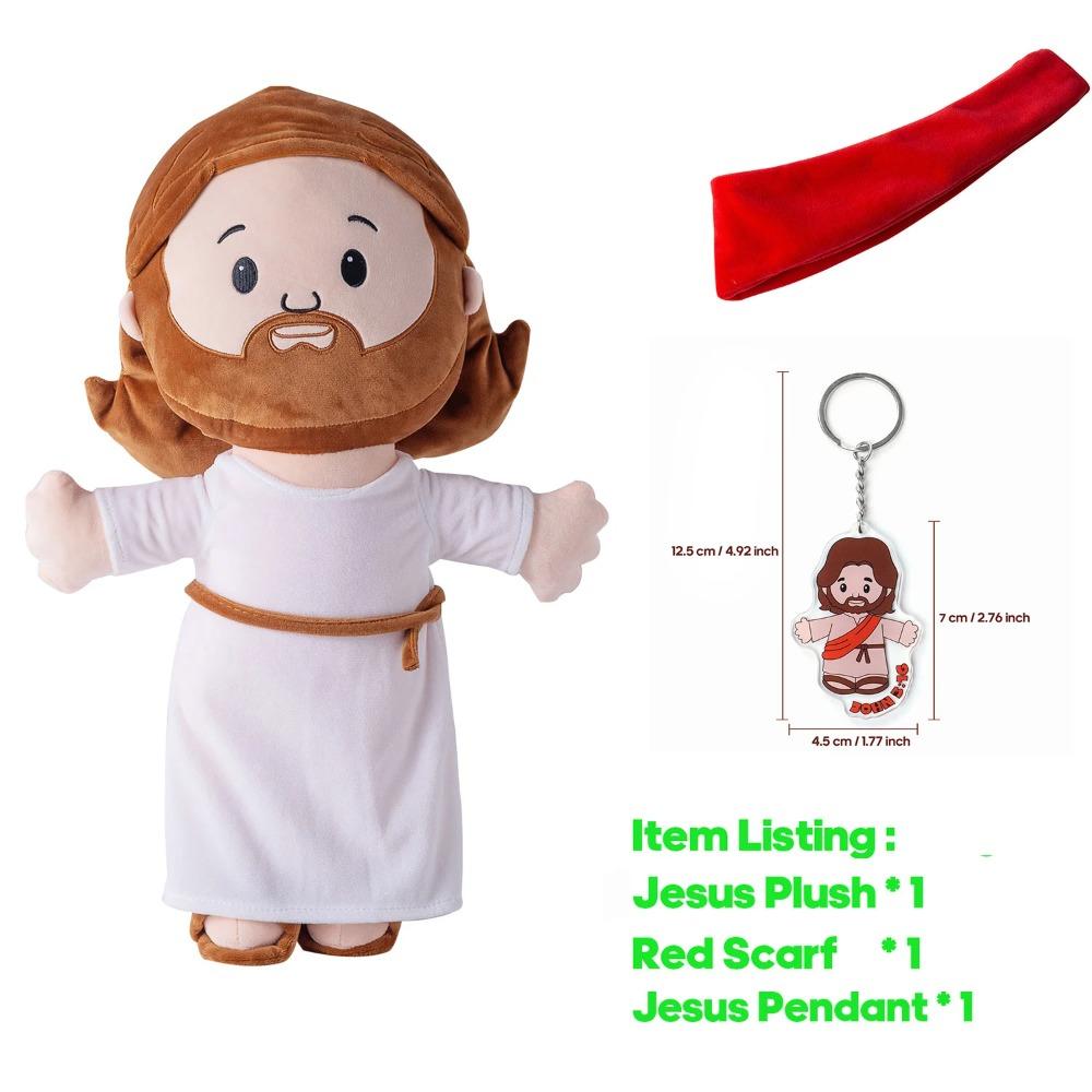 25cm/50cm Cartoon Jesus Kissen Stofftier Nachttisch Sofa Kissen Weihnachtsgeschenk Weiche Plüschpuppe mit Bibelkissen für Kinder