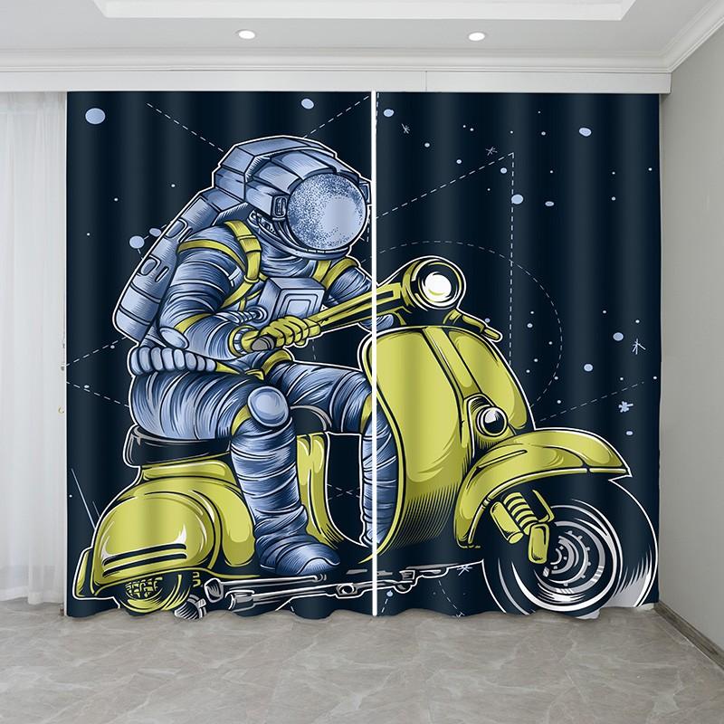 

2 шт. крутые шторы с изображением астронавта, катающегося на мотоцикле или скейтборде, напечатанные шторы для мальчиков, спальни, гостиной, оконные шторы (50Wx50H)x2(CM)&Grommet Top