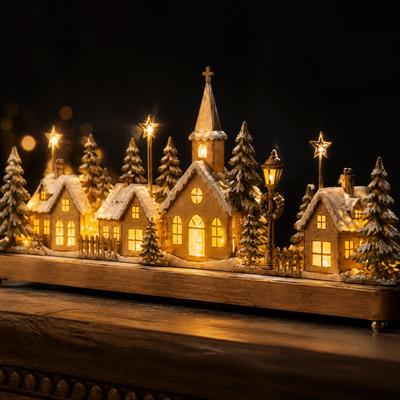 Wooden Lighted Christmas House Mini Christmas Figurine Christmas Tabletop Decoration  Home Decor