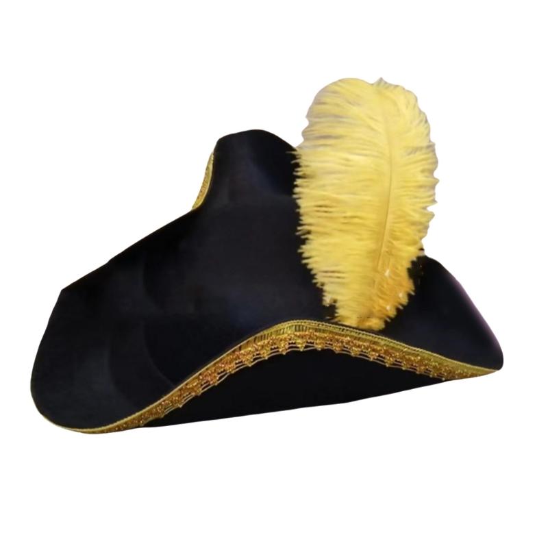 

Adult Teen Colonial Tricorn Hat with Feather Decors Carnivals Women Pirate Hats Halloween Party Dress up Photography Hat жовтий