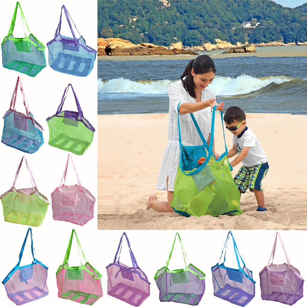 Large-Capacity Mesh Beach Bag Travel Organizer Mesh Toy Storage Bag Foldable Swim Bag