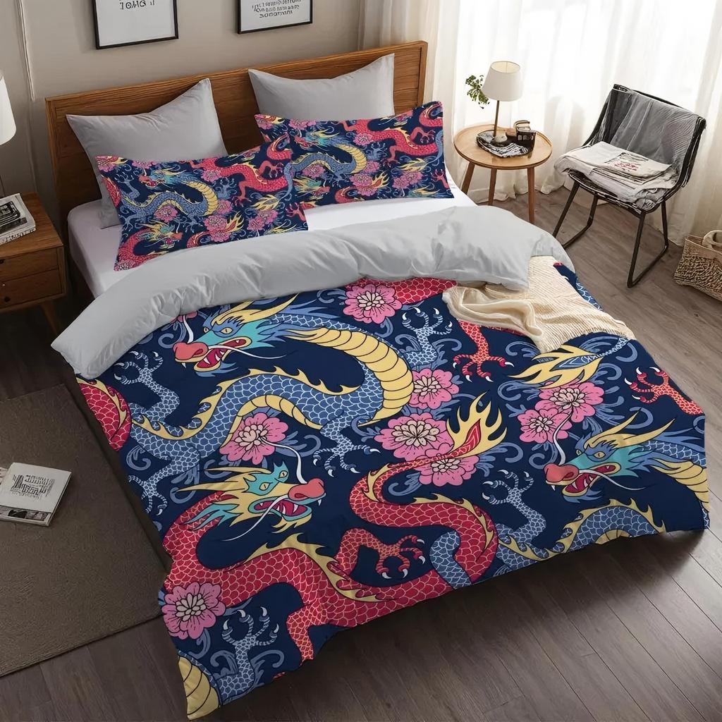 Holy Chinese Loong Pattern 3D Print Duvet Cover Set Animal Classic Style Bedding Set Home Polyester Soft Comfortable Quilt Cover