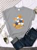 Womens Casual Creative Summer Tshirt with Cat Print New Round Neck Breathable Womens Aesthetic Clothes Summer Streetwear Y2K