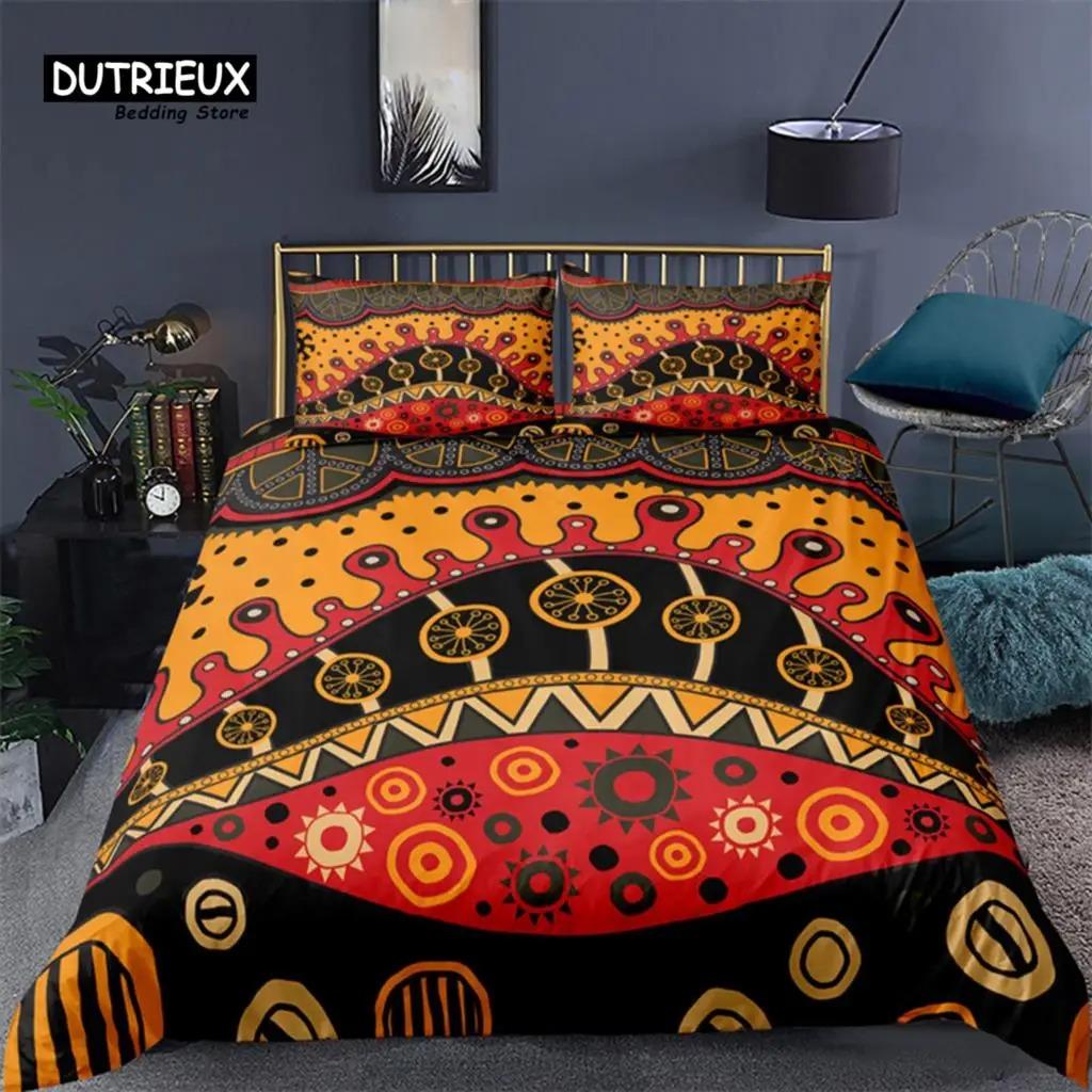 Egyptian Bedding Set Exotic Tribal Retro Theme Ancient Egypt Civilization Characters Duvet Cover Boho Animals Floral Pillowcases