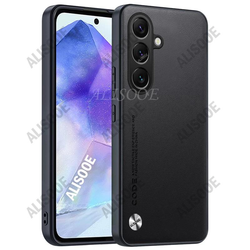 Funda for Samsung Galaxy A55 A35 A54 A34 A24 S24 Ultra S23 Plus Case Fiber Texture PU-Leather Cover for Samsung M54 M34 M14 Capa