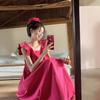 Xiaofei Sleeve Rose Red Sleeveless Square Neck Dress Women's Summer New Sexy Backless Loose and Skinny A-shaped Dress