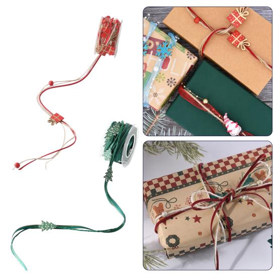 5.5 Yards Christmas Ribbons Red/Green Holiday Ribbon Roll with Tree/Gift Box