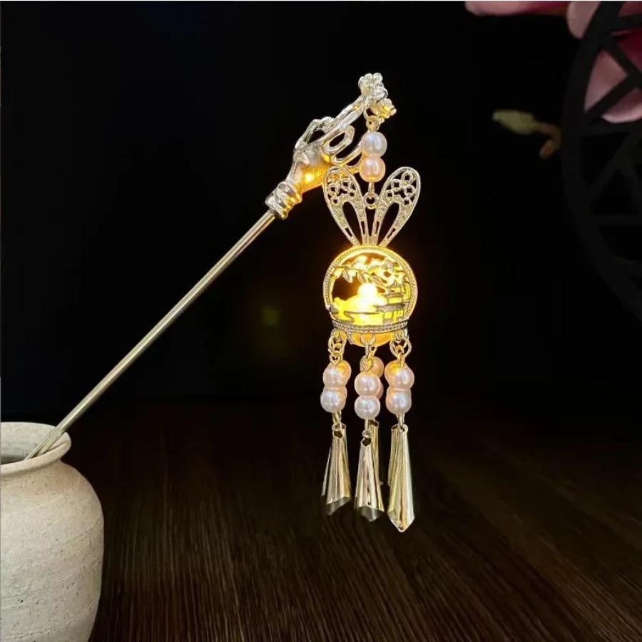 

Светящиеся заколки для волос в китайском стиле для женщин и детей, ретро, металлические, с кисточкой в виде цветка лотоса, шпильки, зажимы, аксессуары для волос