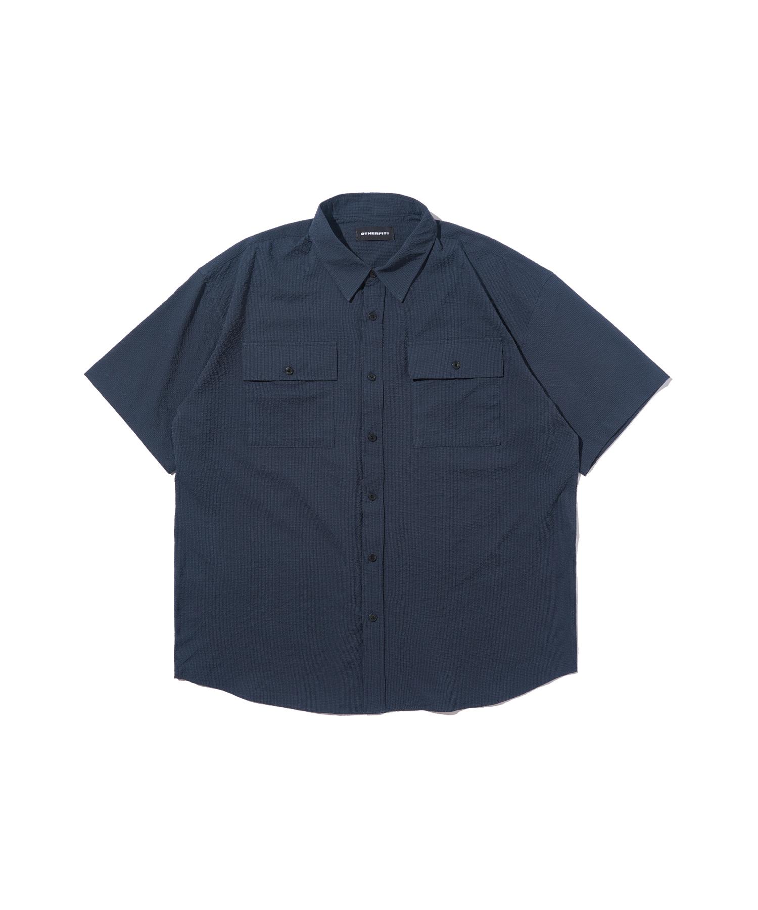 Ader Fits Seersucker Pocket Short Sleeve Shirt (Navy) Free