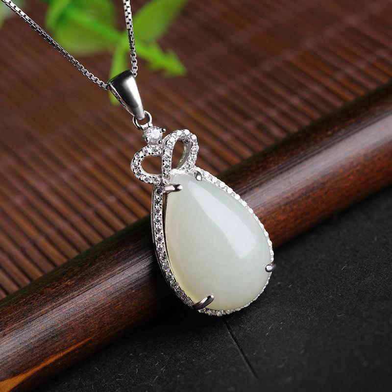 Tancise 925 Sterling Silver Classic Women Jade Necklace Pendant Zircon Fashion Gift