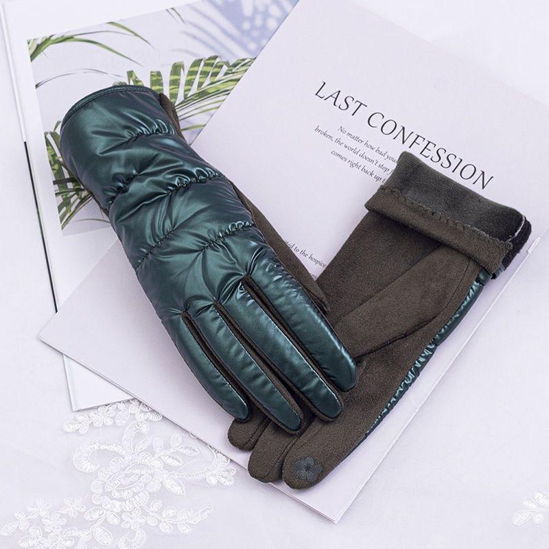 Winter Thickened Ladies Down Cotton Warm Riding Touch Screen Gloves