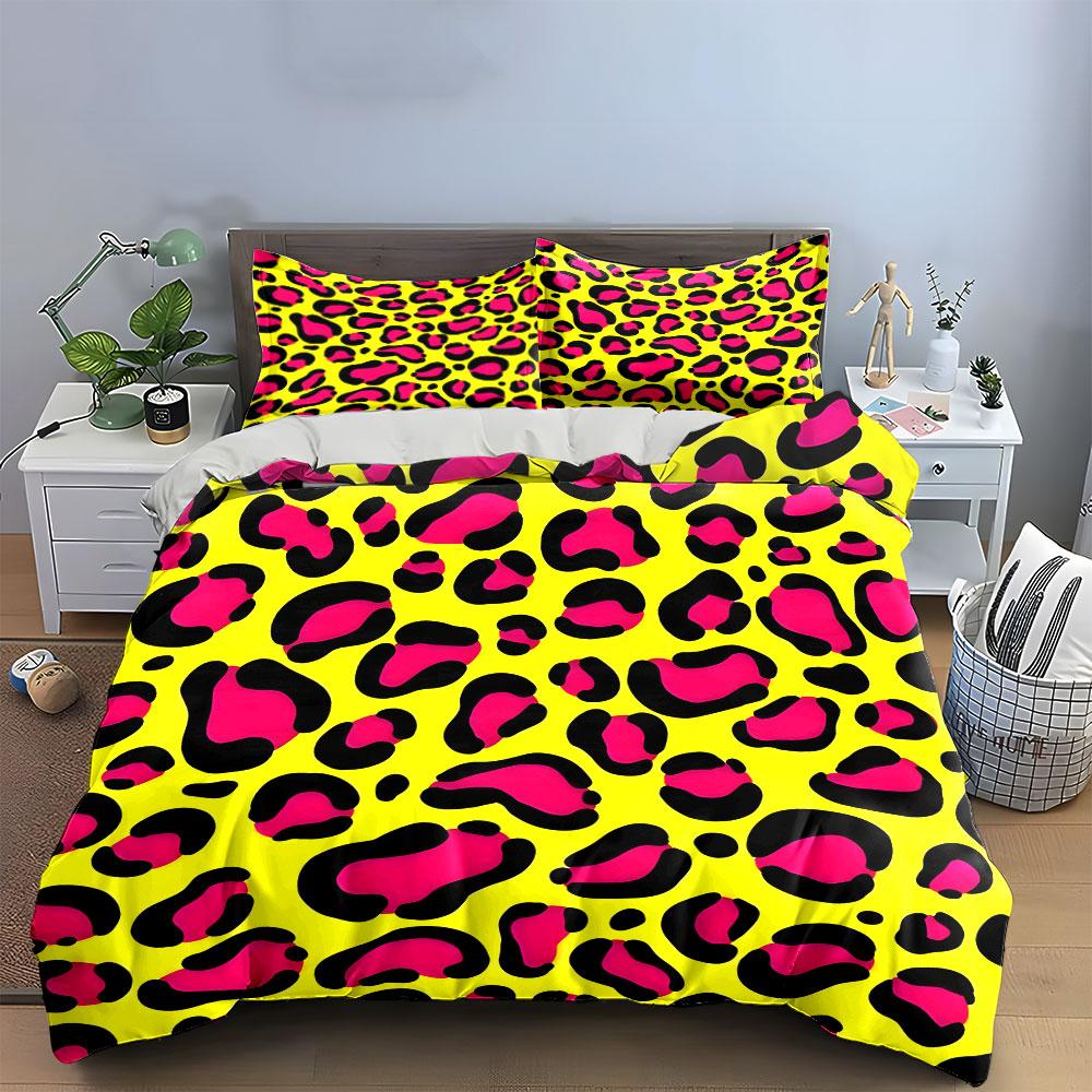 Pink and black leopard-print. Bedding sets Duvet cover sets Duvet covers Pillowcases(1 * Duvet Cover 2 * Pillowcases without duvet insert)