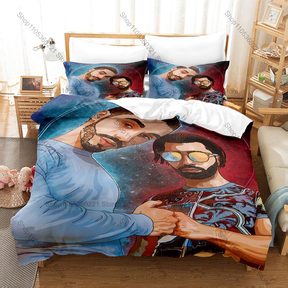 PNL Duvet Cover + 2 Pillowcases, French Hip Hop Duo Print Bedding Set Soft Bed Linen for Music Fans Bedroom Decor