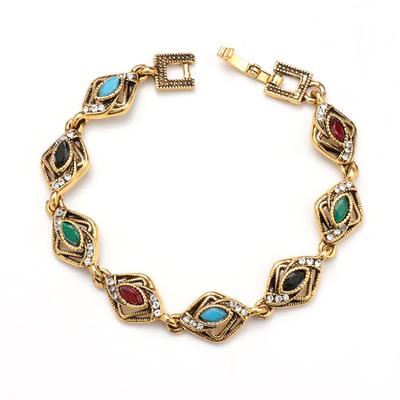 Pulsera de mujer de aleación galvanizada con incrustaciones geométricas multicolores: moda callejera de moda