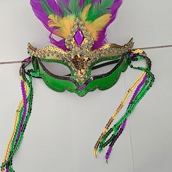 Mardi Gras Feather Masque for Women Masquerade Sequin Venetian Carnival Masuqe with Tassel for Halloween Party Cosplay Costume