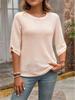 2025 Spring/Autumn Women's Elegant Mid-Sleeve Waffle Texture Casual T-Shirt