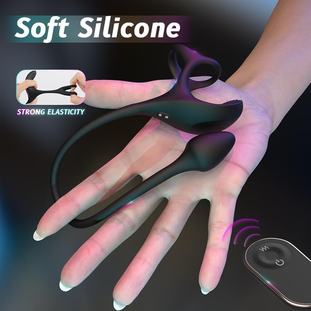 Remote Controll Anal Sex Toy, Male Prostate Massager, Anal Vibrator with Penis Ring, Anal Plug with 9 Vibration Modes, Couples' Sex Toy