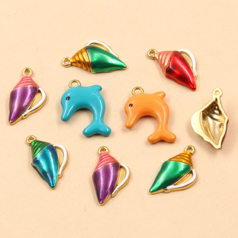 Colorful Seashell & Dolphin Stainless Steel Pendants - 2 Styles, Creative Animal Ornaments