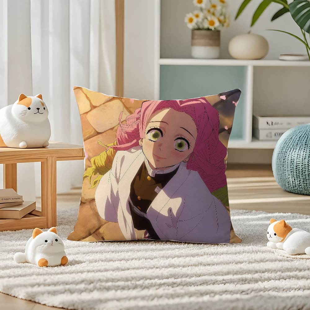 Demon Slayer Kamado Nezuko Anime Plush Pillow Cover Soft Short Plush Cushion Cover For Sofa Bedroom Home Decor Gift Decoration