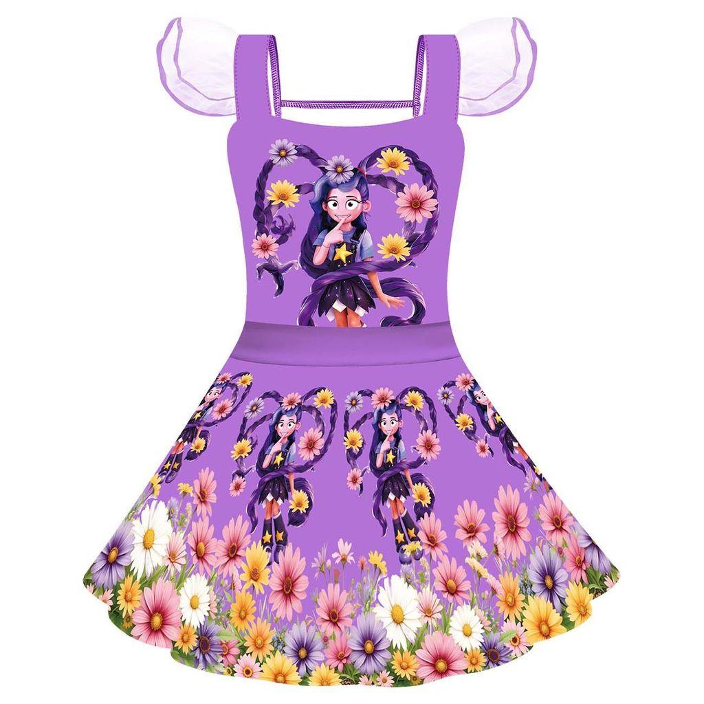 83126 Kids Girls Lily Lovebraids Print Mesh Cartoon Dress 100cm фиолетовый