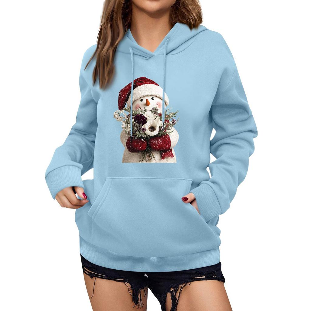 Women's Winter Christmas Printed Pullover Hooded Sweatshirt Fleece Long Sleeve Sweatshirt