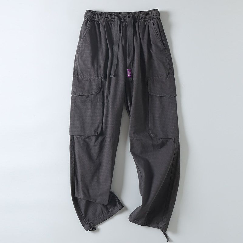 Export Factory Surplus Spring and Autumn Outdoor Multi-Pocket Solid Color Washed Pure Cotton Men's Trendy Workwear Pants