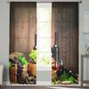 Wine Glass Wine Barrel Grapes Sheer Window Curtains For Living Room Kitchen Children Bedroom Voile Hanging Curtain