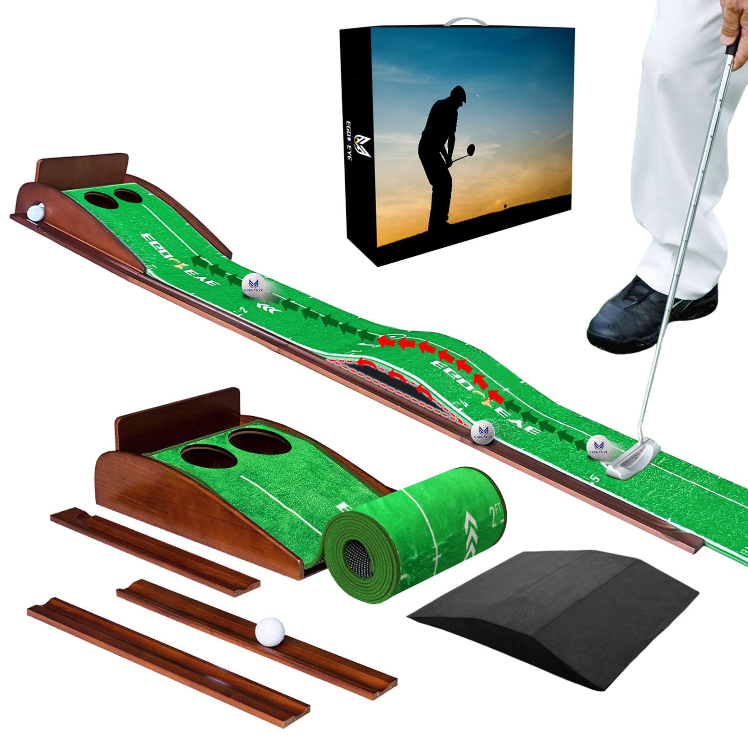 

EGOOIEYE Putter Mat Оборудование для тренировки паттера Коврик для гольфа с наклонной площадкой для паттера Тренировочный коврик для паттера Автоматический мяч