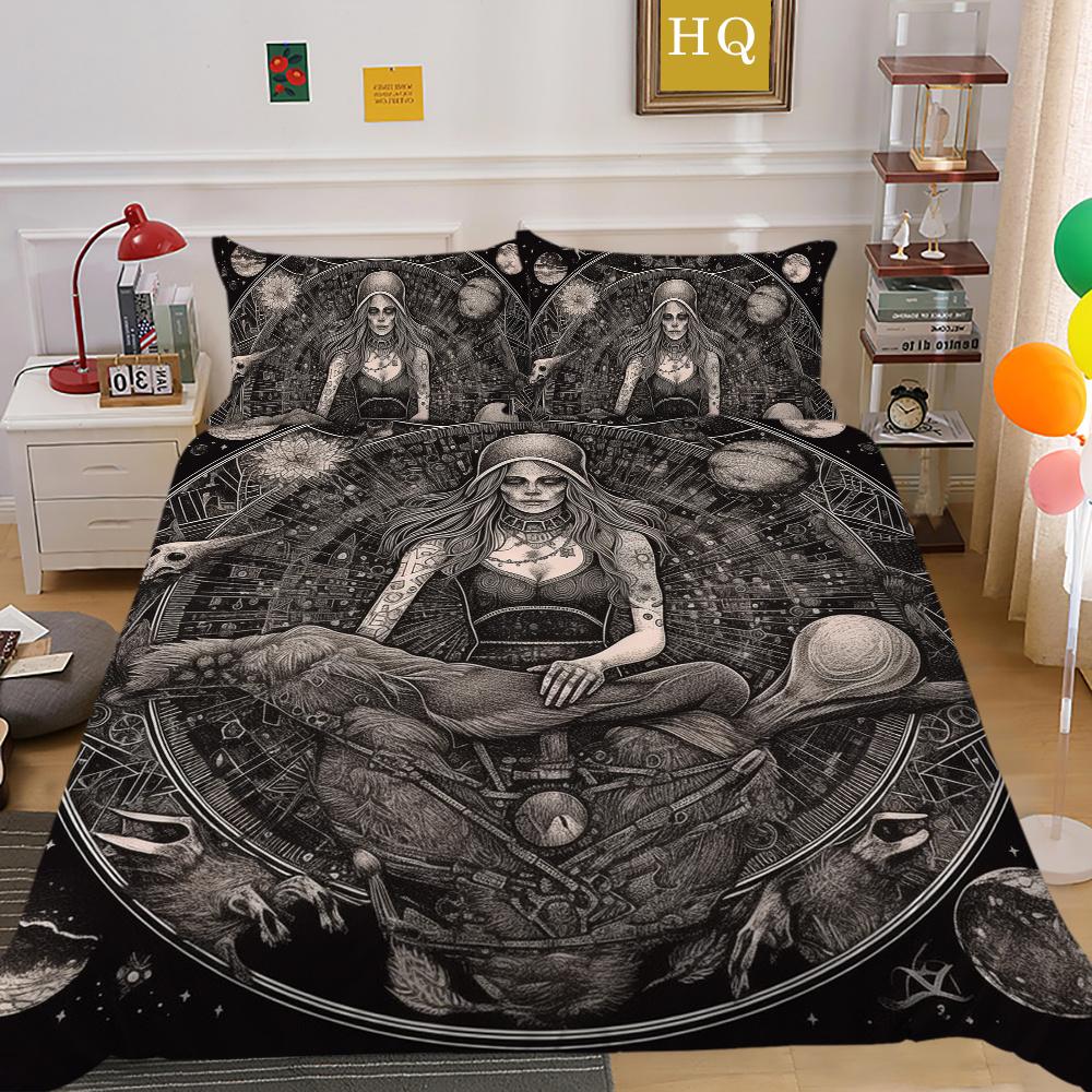 Bettbezug-Set Beauty Skull Gedruckt Full Size Mikrofaser Tagesdecken Hohe Qualität Kissenbezug Luxus Bettwäschebezug-Sets