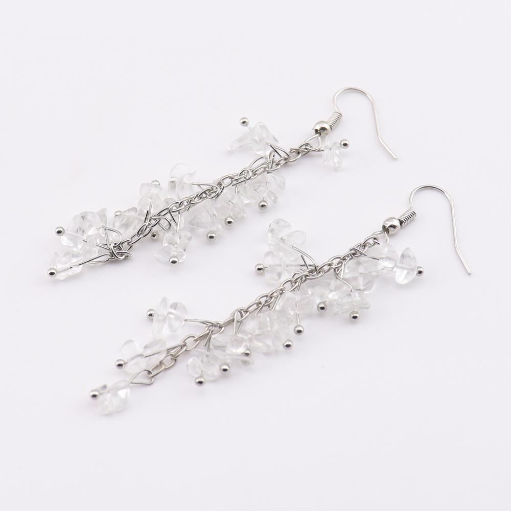 Tiktok Live Stream Supply Natural Crystal Stone Earrings, Pure Handmade Gravel Tassel Long Earrings Manufacturer E75