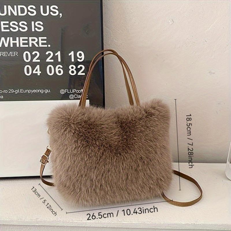 Chic Faux Fur Handbag with Detachable Strap Casual & Formal Occasis Women's Tote Bag, Stylish Fur Plush Shoulder Crossbody Bag