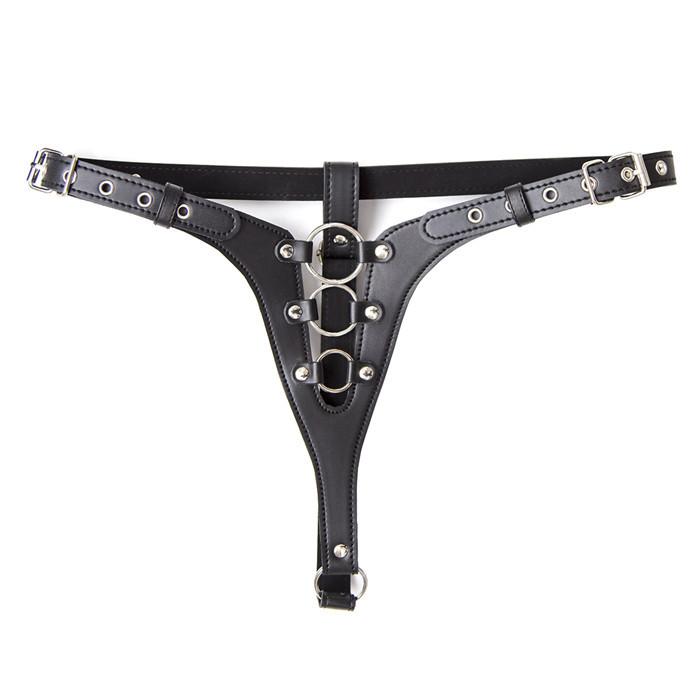 Sexy spodní prádlo pro dospělé se třemi nastavitelnými koženými PU kalhotami pro cudnost pro páry, se kterými mohou flirtovat