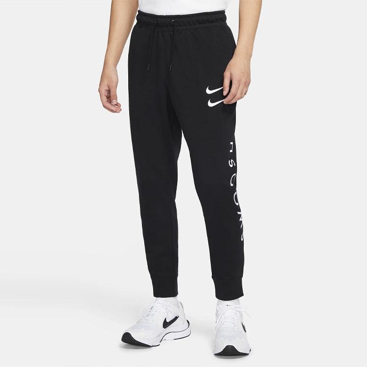 Nike Sportswear Swoosh Logo Print Slim Fit Joggers Men Bottoms Black CU3932-010
