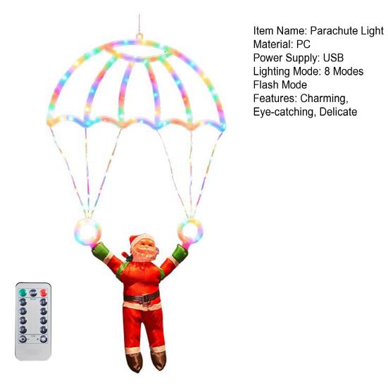 Christmas Parachute Light with Santa Claus Waterproof 8 Modes LED Christmas Hanging Light for Indoor Outdoor Window Wall Garden Xmas Tree Decor