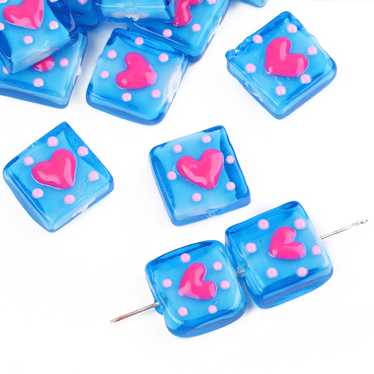 

15 мм 1 шт. стеклянные бусины с ручной росписью в горошек, квадратные бусины для DIY ювелирных аксессуаров бирюзовый