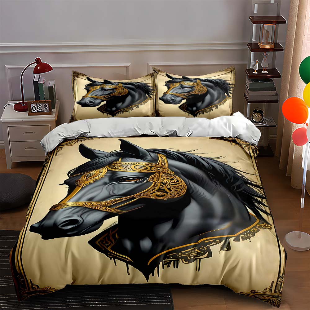 

Elegant black horse. Bedding Duvet cover sets Duvet covers Pillowcases gifts (1 * Duvet Cover 2 * Pillowcases, without duvet insert) 135x200cm