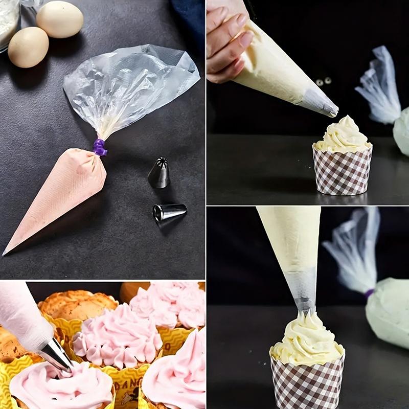 Pastry Props Set Disposable Piping Bags with Stainless Steel Piping Nozzle Suitable for Cake Cream Bread DIY Baking Supplies ZYF
