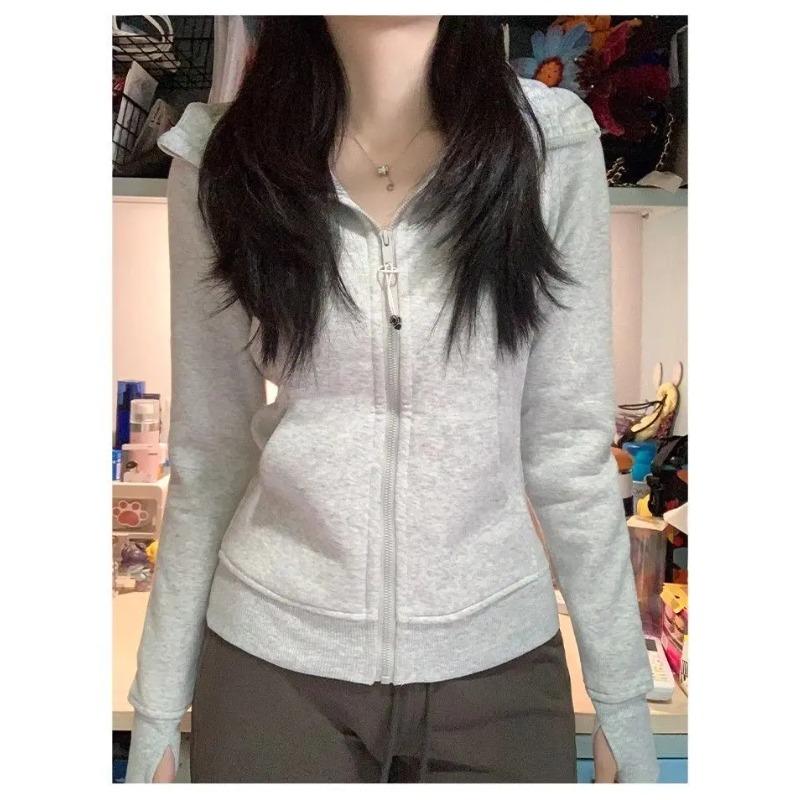 Streetwear Black Hoodie Coat Women's Clothing Hooded Zipper Slim Fit Y2k Jackets Casual Fashion Sweatshirts Ropa Mujer