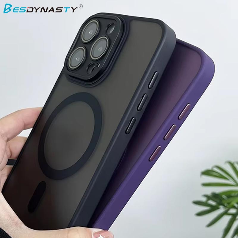 Matte Magnetic Clear Ultra Thin Slim Phone Case for iPhone 17 16 15 14 13 Pro Max Wireless Charging Magsafe Cover with Lens Film
