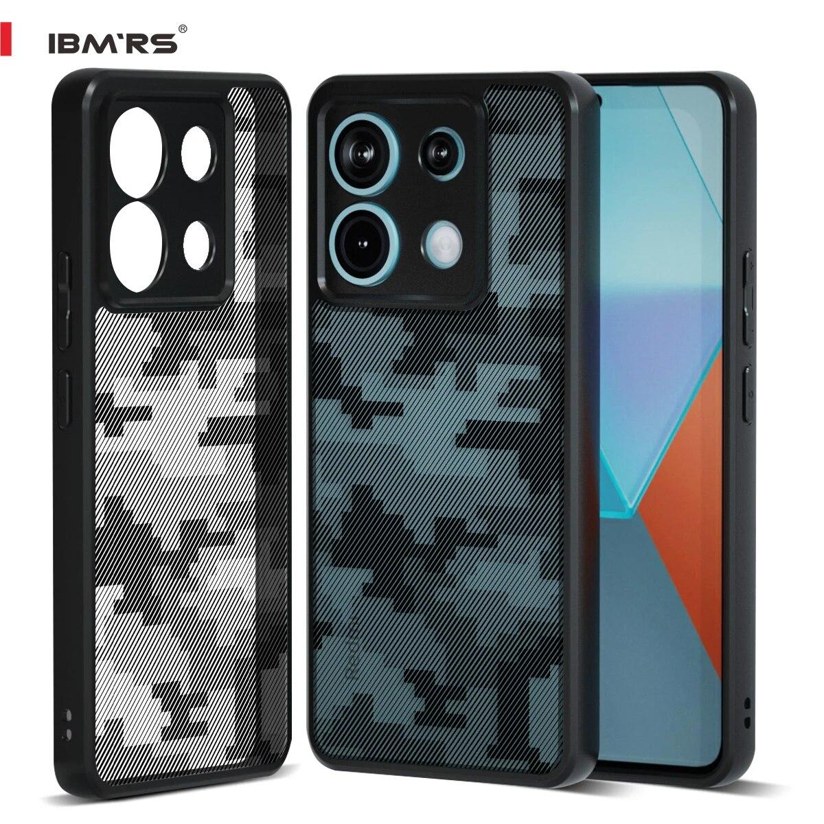 

(В комплекте ремешок на запястье)ibmrs для Xiaomi Redmi Note 13 pro 5G/Poco X6 Anti-Fingerprint Camo Case, матовый прозрачный защитный чехол для телефона lattice camo