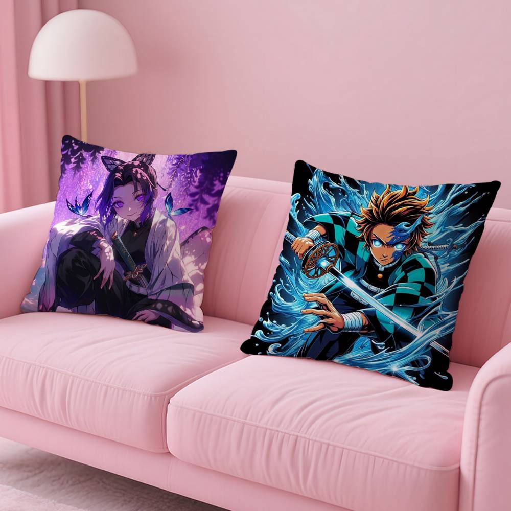 Demon Slayer Kimetsu No Yaiba Anime Kissenbezug Anti-Milben Kissenbezug Versteckter Reißverschluss Seidiger Kurzer Plüsch Sofakissenbezug