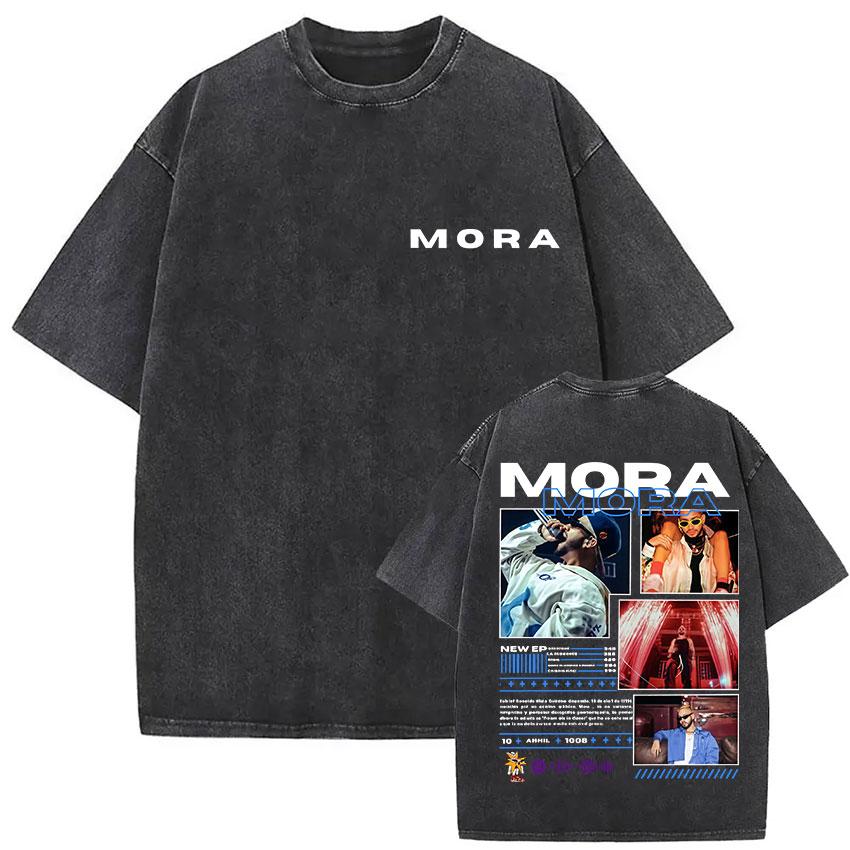 Vintage Washed Mora Lo Mismo De Siempre Album Letter Print TShirt Mens Women High Quality Fashion Oversized Cotton T Shirts