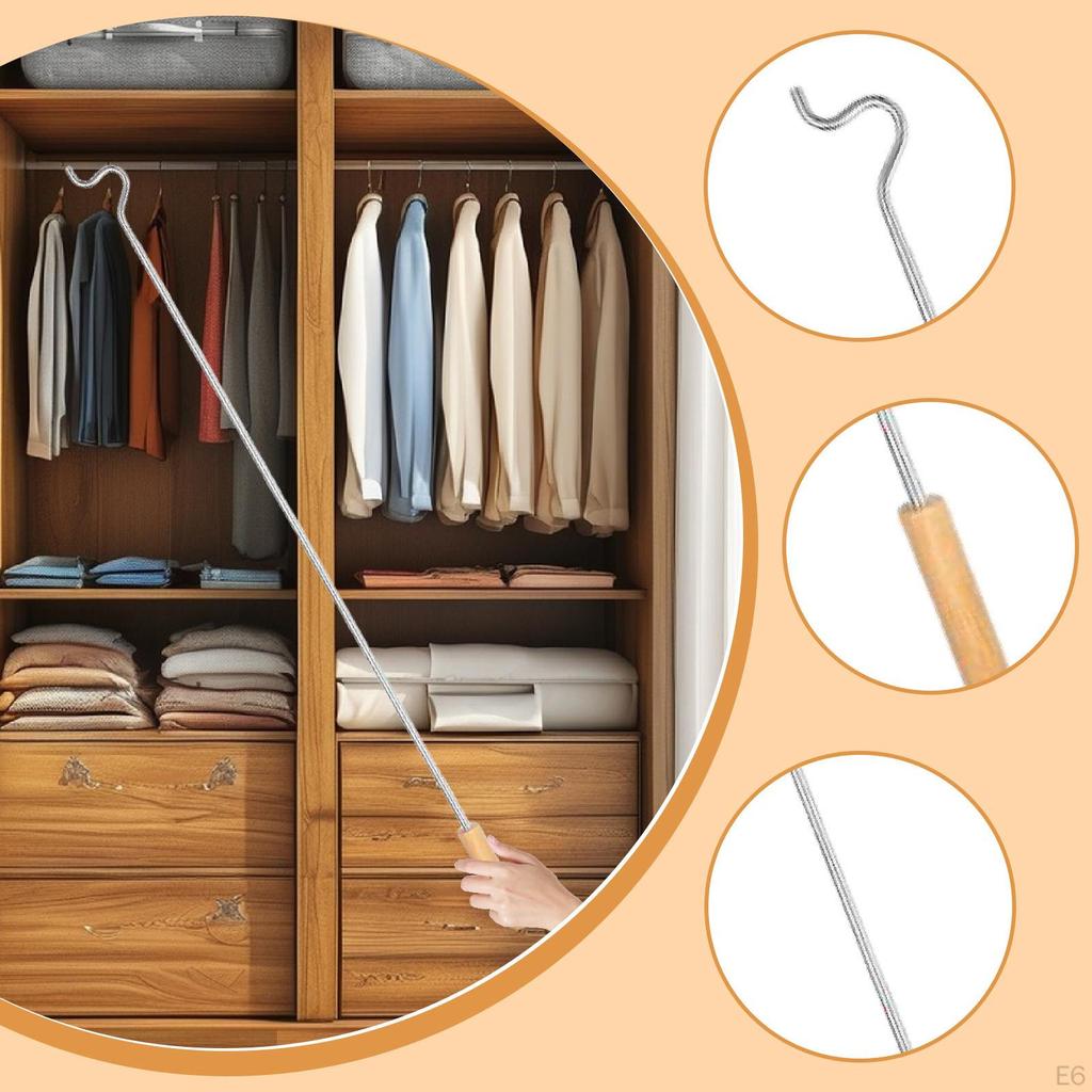 Clothing Hook Pole Closet Reacher Iron Reach Garment Clothes Hanger Reaching Rod for Home