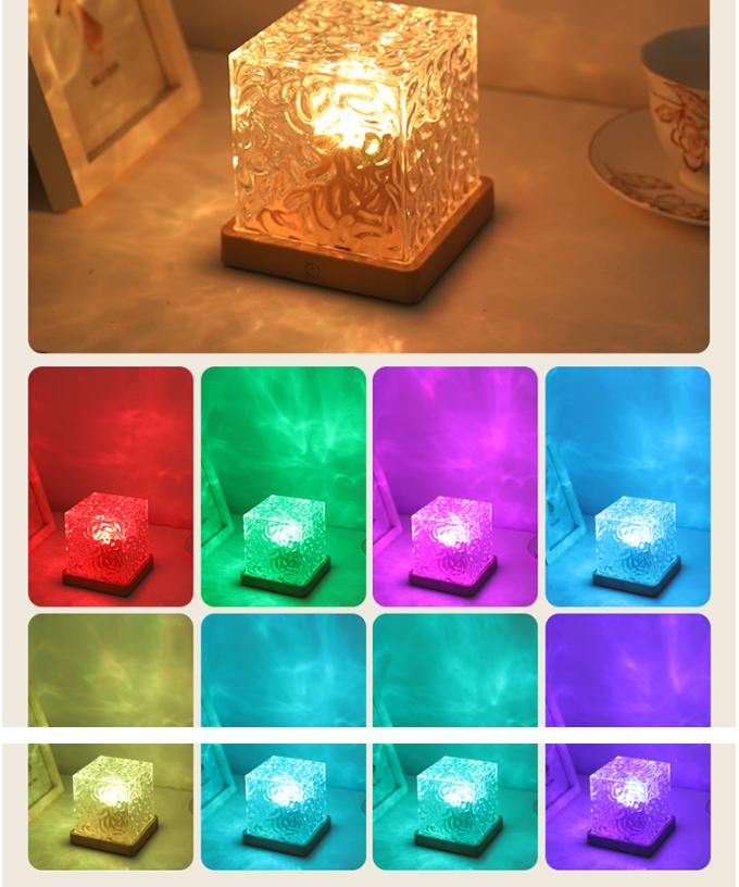 16 Color Acrylic Water Cube Lamp Ripple LED USB Recharge Moden Effect Ambient Ambient Rotating Water Wave Pattern Night Light 3