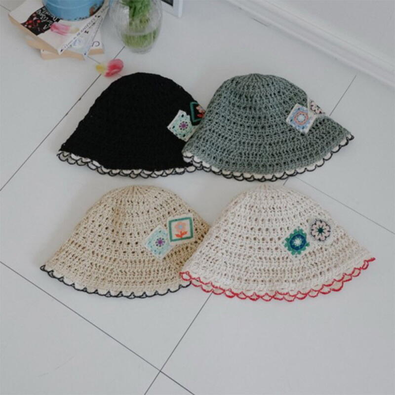 Women s travel hat floral knit bucket hat C8127_Beige